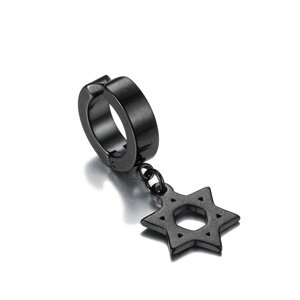Модні сталеві сережки-кліпси ЗІрка Давида чорні (NS0039_5)