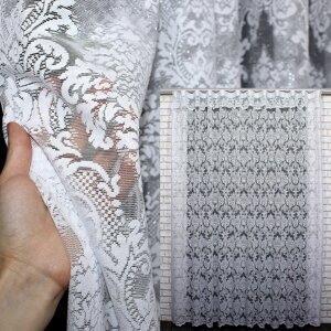 Відріз (1х2,7м.) тканини. Тюль жакард "Преміум" з галстуком, колір білий. Код 640ту 00-266