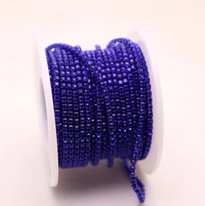Стразовий ланцюжок, колір синій, оправа під колір страз, ss6 (2 mm) 1м.
