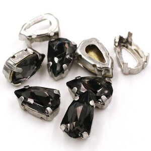 Стрази пришиті в ЦАП, форма чудернацького, скла, кольору кольору Black Diamant 14x9 мм