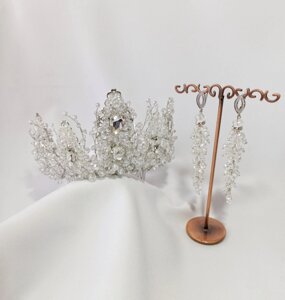 Весільний комплект прикрас, діадема і сережки-кришталеві грона