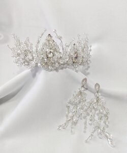 Весільний комплект прикрас, діадема і кришталеві сережки