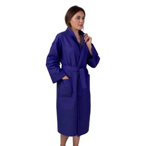 Вафельний халат Luxyart Кімоно розмір (42-44) S 100% бавовна темно-синій (LS-452)