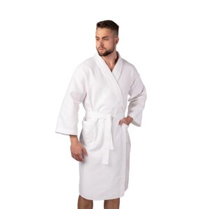 Вафельний халат Luxyart Кімоно розмір (50-52) L 100% бавовна білий (LS-0401)