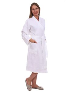 Вафельний халат Luxyart Кімоно, розмір жіночий (58-60) XXL, 100% бавовна, білий, LS-042)