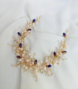 Гілочка в зачіску для нареченої, весільні прикраси в зачіску з натуральними перлами