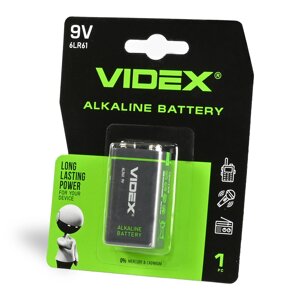 Батарейка лужна Videx 6LR61/9V ( Крона ) 1шт BLISTER