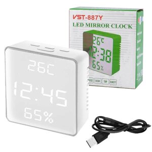 Годинник мережний VST-887Y-6, білий, температура, вологість, USB