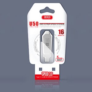 Флеш XO 16GB (U50) Type-c to USB OTG серебряный