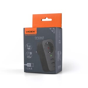 Мережевий адаптер VIDEX oncord з/з 1п 2.4A 2USB+USB-C black