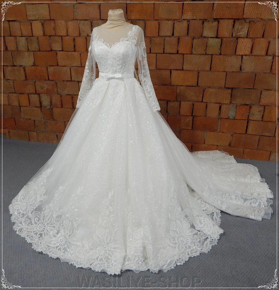 Сукня весільна преміум з блискучою спідницею від компанії WASILIYE-SHOP - фото 1
