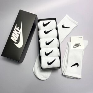 5 Пар в коробці, шкарпетки NIKE високі білі 36-41 р