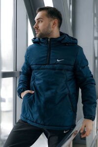 Анорак Nike мужской синий теплый ветровка Найк спортивная осенняя весенняя куртка