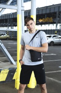 Футболка Nike чоловіча Сіра + Шорти чоловічі Найк Чорні + Барсетка в подарунок! Костюм літній спортивний