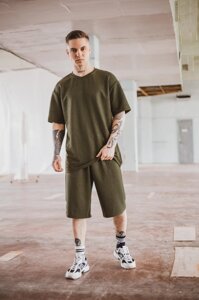 Футболка "Player" хакі + Шорти трикотажні хакі. Костюм Oversize літній чоловічий спортивний