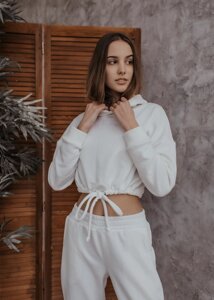 Худі Жіноче вкорочене Short Brand молочне - біле кофта толстовка