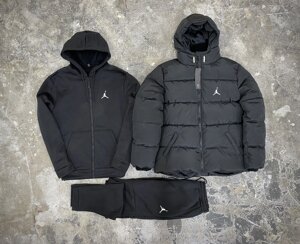 Комплект 3 в 1 Куртка зимова чорна + спортивний костюм Jordan кофта на змійці та штани чорного кольору Джордан