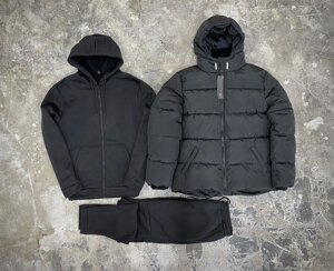 Комплект 3 в 1 Куртка зимова чорна + спортивний костюм кофта на змійці та штани чорного кольору з начосом