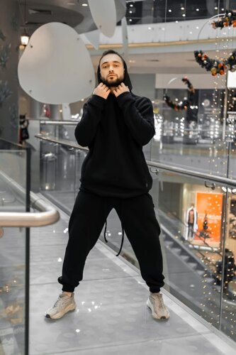 Костюм мужской спортивный Oversize черный Худи толстовка на флисе+штаны черные теплы (1250749764) купить в Киеве за 1600 грн