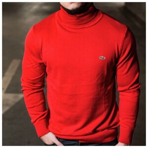 Червоний чоловічий гольф Lacoste, чоловічий светр Лакост червоного кольору, чоловіча водолазка Лакоста (100% бавовна)