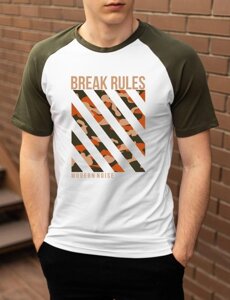 Мужская двухцветная футболка с принтом "BREAK RULES"