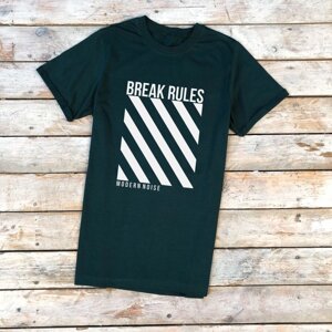 Чоловіча темно-зелена футболка з принтом "BREAK RULES"