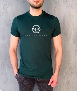 Чоловіча темно-зелена футболка з принтом "PHILIPP PLEIN"