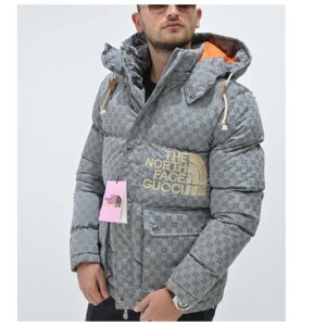 Мужская зимняя куртка Gucci x The North Face утепленная серая куртка гуччи x зе норт фейс ТНФ TNF