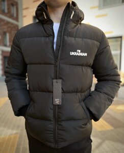 Чоловіча зимова куртка на пуху чорна пуховик чорного кольору / куртка тепла на чоловіка