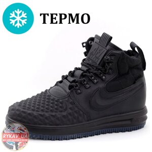 Чоловічі євро зимові кросівки Nike Lunar Force 1 Duckboot '17 Black чорні шкіряні Найк Лунар форс дакбут LF 1