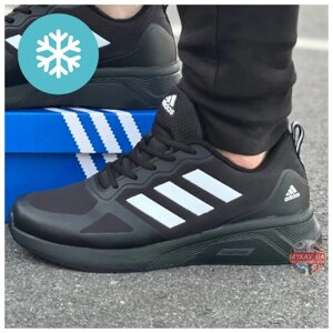 Чоловічі єврозимні кросівки Adidas Cloudfoam Termo Black White Термо, чорні кросівки Адідас клауд фоам