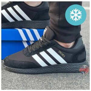 Чоловічі єврозимні кросівки Adidas INIKI Black White Winter Termo, чорні замшеві кросівки Адідас інікі