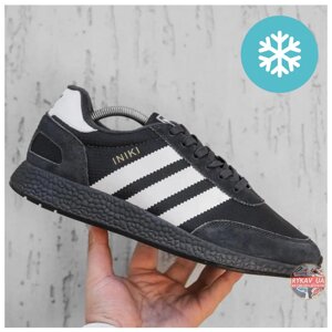 Чоловічі єврозимні кросівки Adidas INIKI Dark Grey Winter Termo, сірі замшеві кросівки Адідас інікі