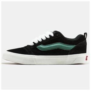 Чоловічі кеди Vans KNU Skool Black Green White весна-осінь, чорно-білі замшеві кросівки ванс кну вилиць чорні