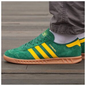 Чоловічі кросівки Adidas Hamburg Green Yellow, зелені замшеві кросівки Адідас гамбург