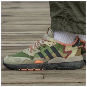 Чоловічі кросівки Adidas Nite Jogger Boost Core Black Orange Dark Green, зелені кросівки адідас найт джоггер