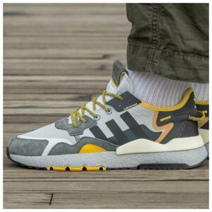 Чоловічі кросівки Adidas Nite Jogger Boost Core Black Yellow Dark Grey, сірі кросівки адідас найт джоггер