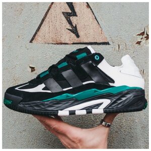 Чоловічі кросівки Adidas Niteball Black Green, чорно-білі шкіряні кросівки Адідас найтбол замшеві