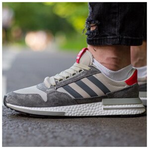 Чоловічі кросівки Adidas ZX 500 RM Grey Four Scarlet, сірі замшеві кросівки Адідас зх 500 рм