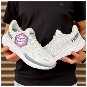 Чоловічі кросівки Hoka One One Clifton 8 Grey White, сірі спортивні кросівки хока ван ван кліфтон