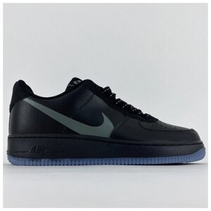 Чоловічі кросівки Nike Air Force 1 '07 Низький чорний сірий Swoosh, чорні шкіряні кросівки Nike Air Force 1 Риболовля