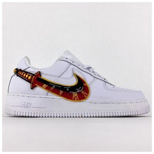 Чоловічі кросівки Nike Air Force 1 '07 Низький білий вогонь червоний, білі шкіряні кросівки Nike Air Force 1 Риболовля