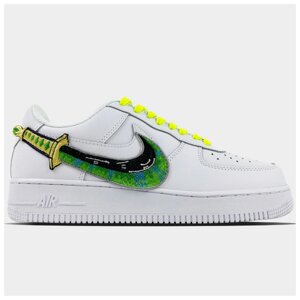 Чоловічі кросівки Nike Air Force 1 Низький зелений меч Swoosh, білі шкіряні кросівки Nike Air Force 1 07