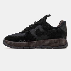 Чоловічі кросівки Nike Air Force 1 Wild Black, чорні замшеві кросівки найк аїр форс 1 вілд