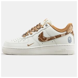 Чоловічі кросівки Nike Air Force 1 x BAPE Low White Beige, білі шкіряні кросівки найк аїр форс 1 бейп лов