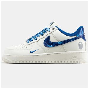 Чоловічі кросівки Nike Air Force 1 x BAPE Low White Blue, білі шкіряні кросівки найк аїр форс 1 бейп лов