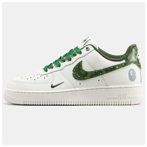 Чоловічі кросівки Nike Air Force 1 x BAPE Low White Green, білі шкіряні кросівки найк аїр форс 1 бейп лов