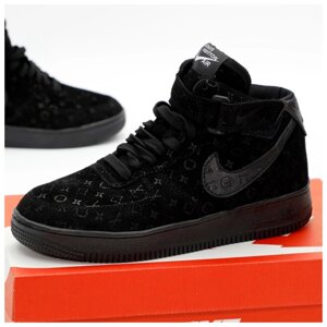 Чоловічі кросівки Nike Air Force X LV Mid Black Louis Vuitton, чорна шкіряна Nike Air Force Louis Witton