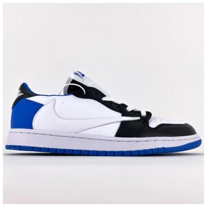 Чоловічі кросівки Nike Air Jordan 1 низький білий синій ретро, білі шкіряні кросівки Nike Air Jordan 1