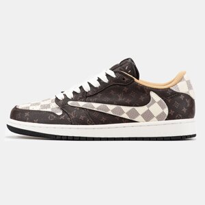 Чоловічі кросівки Nike Air Jordan 1 Low x Travis Scott x Louis Vuitton, шкіряні найк аїр джордан Тревіс Скотт